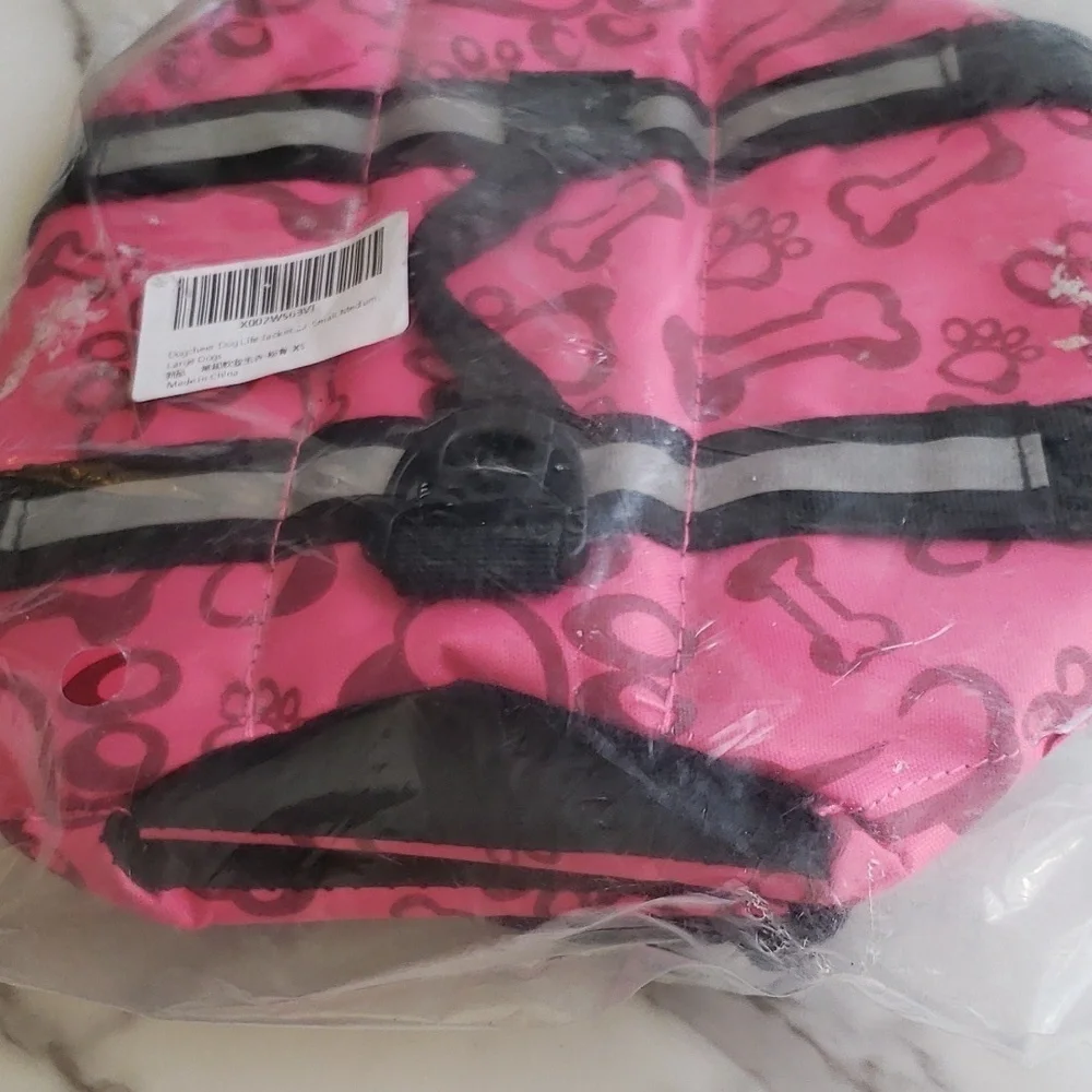 Dogcheer Ripstop Dog Life Jacket, Reflective & Adjustable Pink w/Bone Print XS